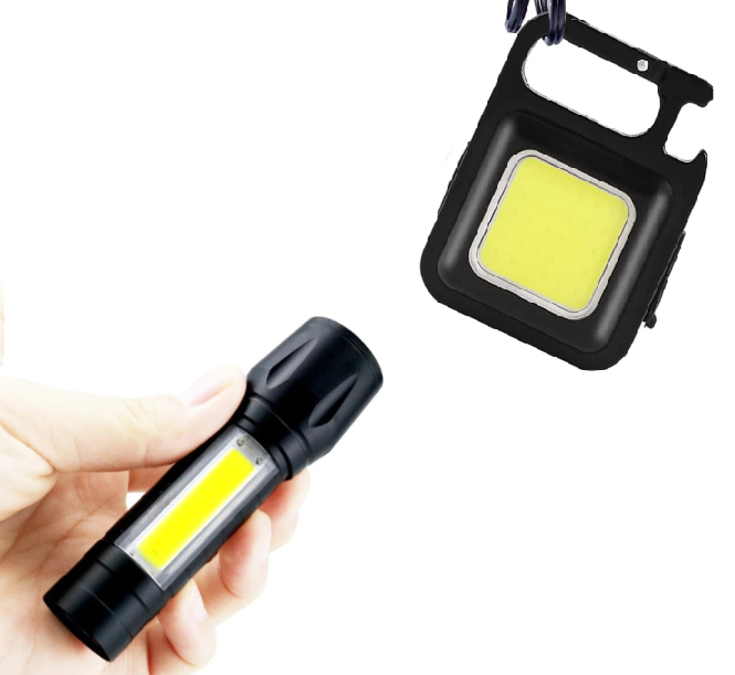 1 + 1 GRATIS - Lanterna de lucru, reincarcabila cu Zoom, USB, Camping + Mini lanterna portabila led, tip breloc, reincarcabila, de camping