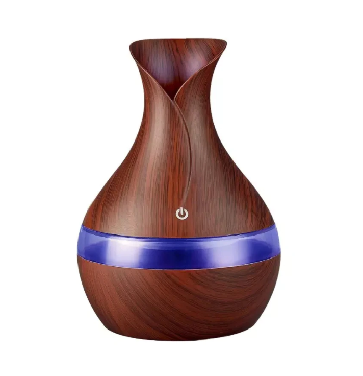 Difuzor aromaterapie cu ultrasunete si umidificator, LED RGB, tip vaza 066, 300 ml, Maro, Aden