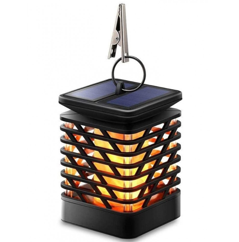 Lampa solara LED cu efect flacara, de exterior, cu suport si carlig de agatare