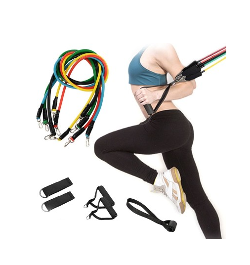 Sistem de antrenament fitness cu corzi extensibile, prinderi multiple, 11 piese