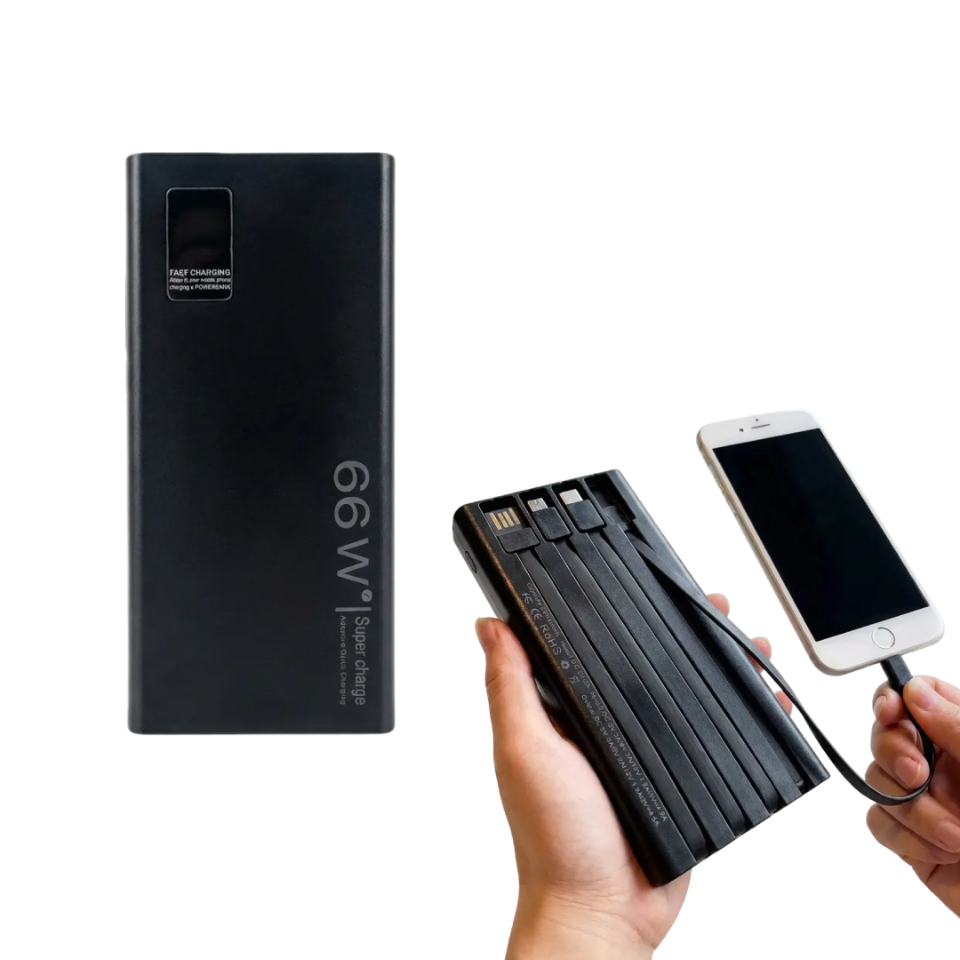 Power Bank 66W 20000mAh Cu 4 Cabluri Integrate | PD + QC 3.0 | Baterie Externa Afisaj LED | Incarcare Rapida Dispozitive Mobile
