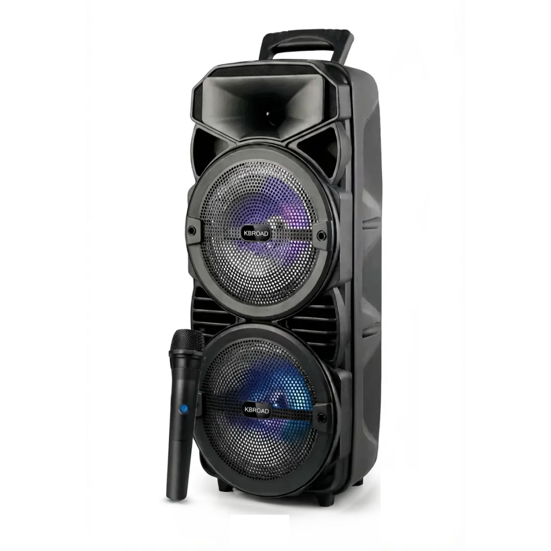 Boxa Portabila Bluetooth Cu Microfon | Sistem Audio Dual 8 Inch | Karaoke | Radio FM | Lumini RGB | USB | Negru
