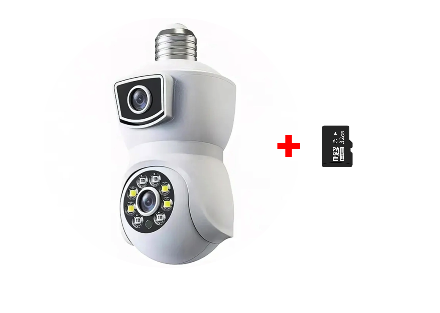 Camera de supraveghere dubla tip bec, 2MP, 360° panoramic, 1080P, detectare a miscarii, alarma, vedere nocturna, PTZ, WiFi + Card Memorie 32gb CADOU