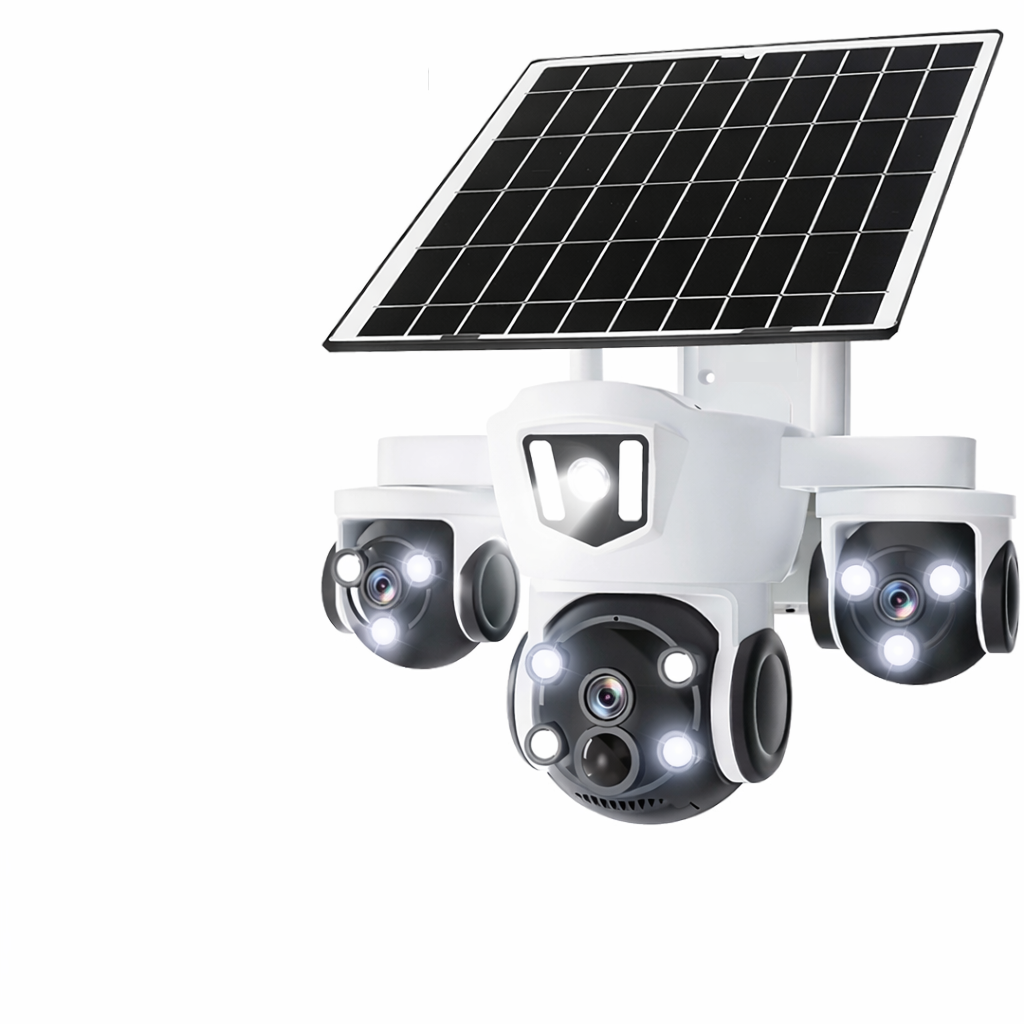 Camera Supraveghere Tripla 6MP Cu Panou Solar | 4G + WiFi | Vedere Nocturna Color | Detectie Miscare | PTZ 355° | Cu Acumulator Si Card Inclus