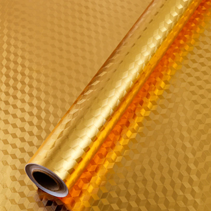 Folie de aluminiu autoadeziva bucatarie, aurie, model cu patratele, 60 x 300 cm