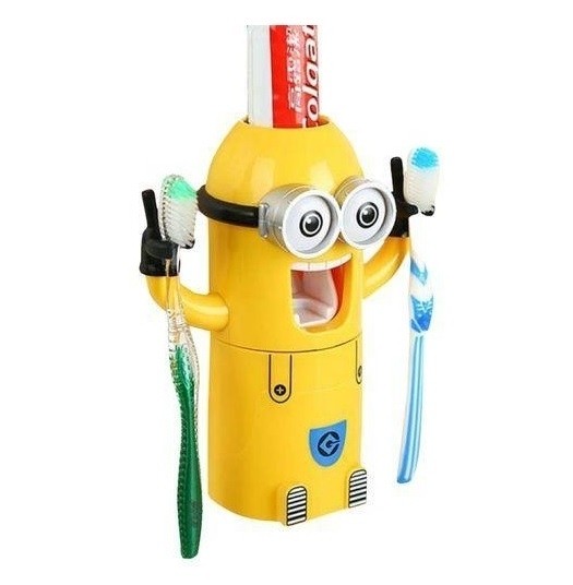 Dozator pasta de dinti cu suport pentru 2 periute, model Minions