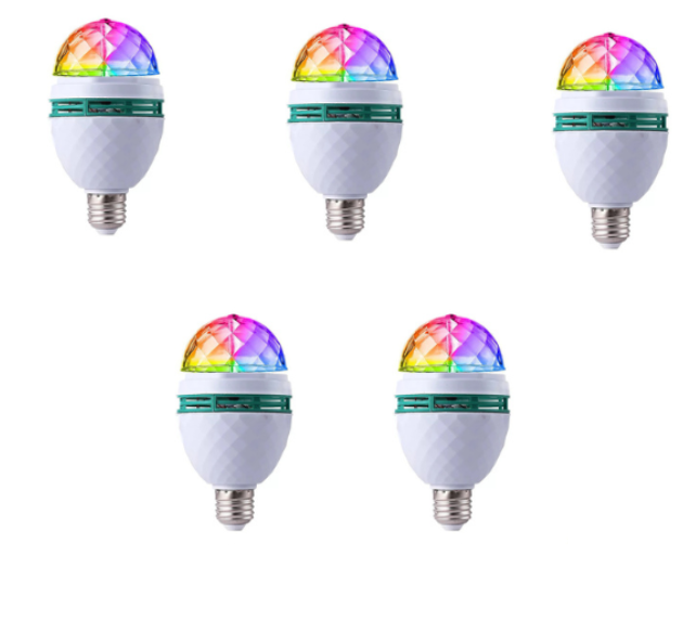 Promotie 5 Bucati Bec Rotativ LED 15x8cm | Lumină Multicoloră Dinamică | Cu Adaptor Inclus