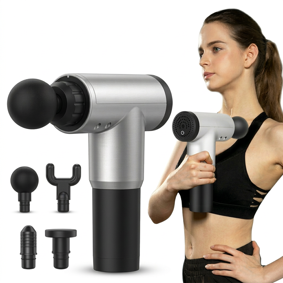 Aparat De Masaj Profesional Anticelulitic | Fascial Gun | 6 Trepte | 4 Capete | Acumulator Li-Ion