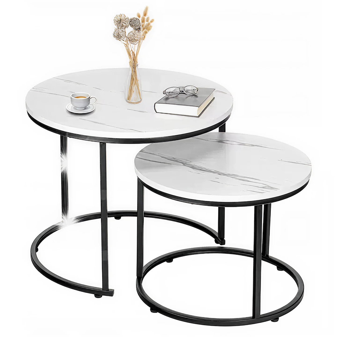 Set 2 Mese Rotunde Living | 70x54 cm si 50x38 cm | Model Marmura | Cadru Metalic | Stil Loft