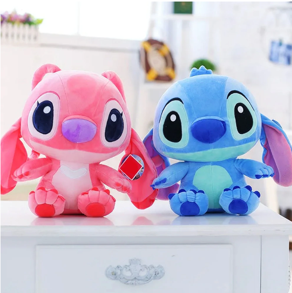 1 + 1 PROMO - Jucarie de Plus - Stitch si Angel, Personajele Din Lilo Si Stitch, Albastru/Roz, 35  cm