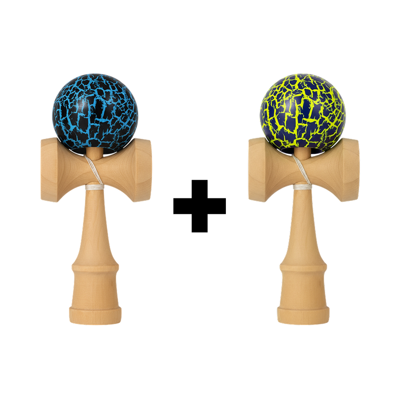 Promotie 1+1 | Kendama Din Lemn 18cm | Model Clasic Cu Bila Efect Crăpat | Culori Vibrante | Modele Aleatorii 