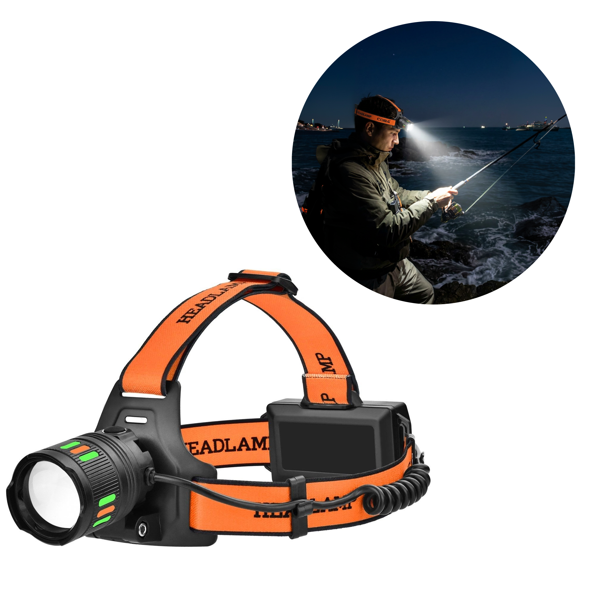 Lanterna Pentru Cap, Acumulator Reincarcabil Rapid TIP-C, 5000K, 1000 Metri Distanta, Impermeabila, Zoom Telescopic