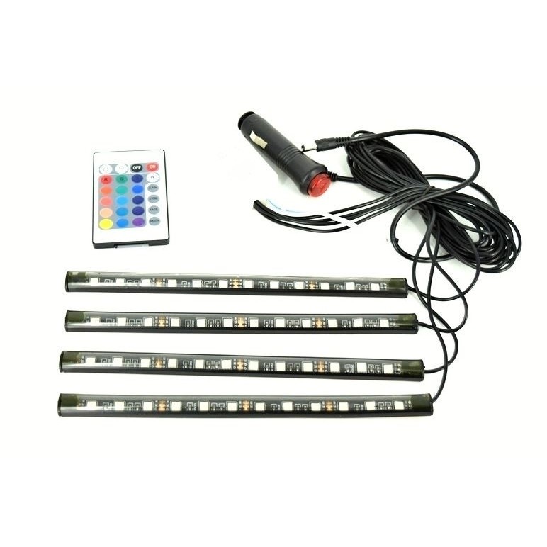 Lumina Ambientala auto, Kit interior decorativ, 4 benzi autoadezive, LED RGB cu Bluetooth