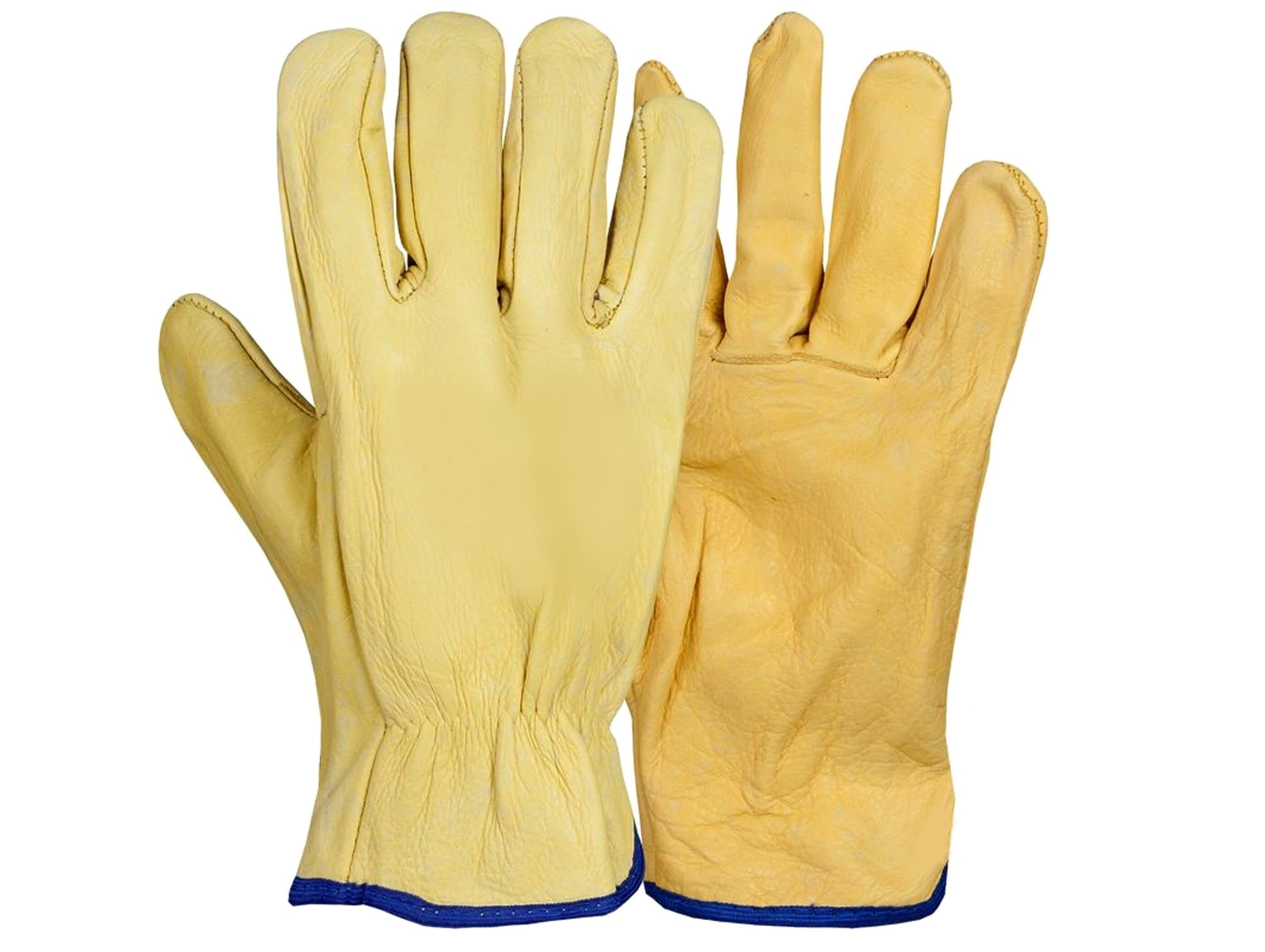 Manusi din piele integrala, cu manseta tivita galben