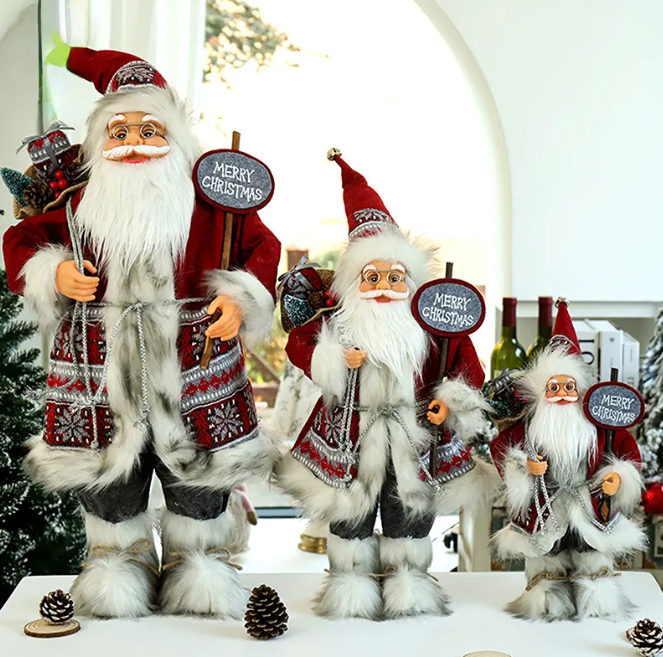 Decoratiune Craciun, Mos Craciun "Merry Christmas" , 30 CM , Rosu Si Gri