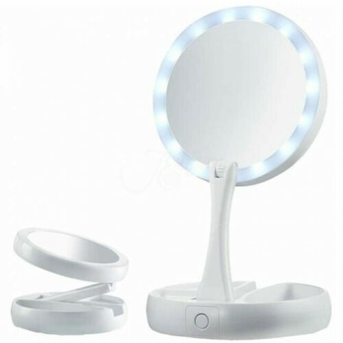 Oglinda pliabila cu 2 fete si iluminare circulara LED Aden