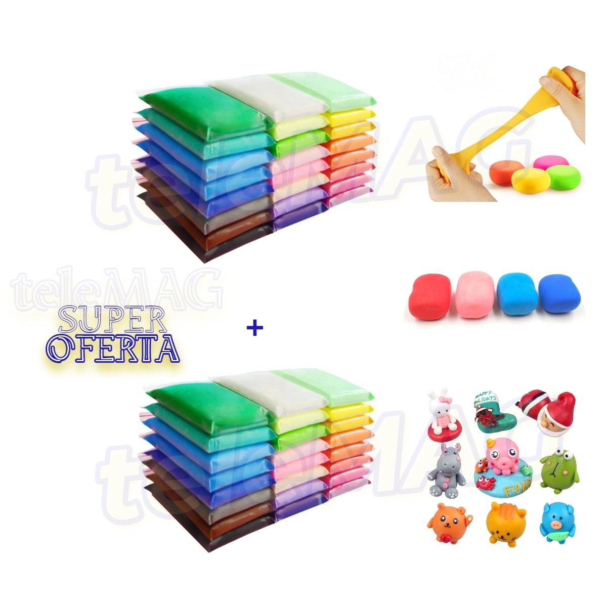 Pachet Promo: Set 2 X Plastilina Super Light Clay 24 culori cu ustensile de modelat