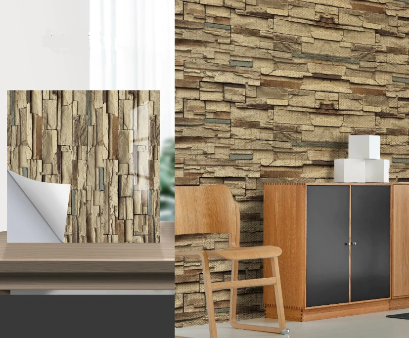 Set 10 x placi autoadezive pentru perete tip marmura, impermeabila, 60x60 cm, Caramida