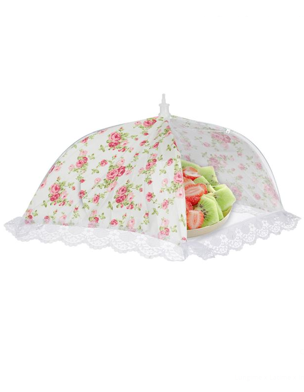 Plasa de Protectie Alba cu Flori Roz Dantela pentru Alimente