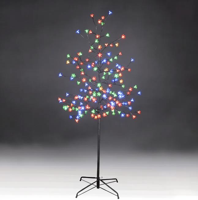Pomisor Craciun luminos cu LED, Floricele, 60 LED-uri 1,5 M, cadru Alb, Multicolor