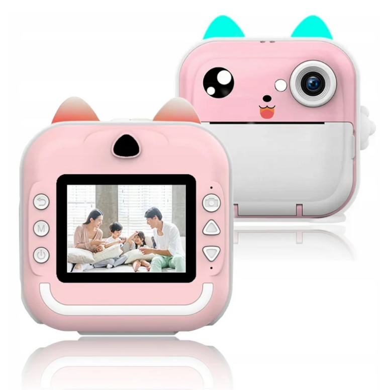 Aparat foto digital cu imprimare termica pentru copii, focalizare automata, display color de 2,4 inch 1080P Full HD
