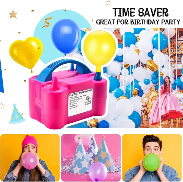 Pompa Profesionala pentru umflat baloane si obiecte gonflabile, Putere 600 W, Alimentare 220 V, Culoare Roz&Albastru