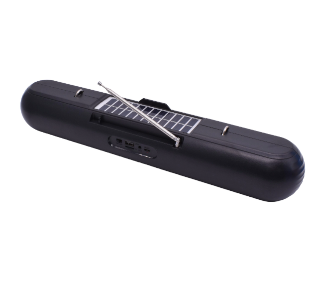 Radio portabil cu panou solar, Conexiune Bluetooth, MP3 Player, AUX, Afisaj, Acumulator 1200mAh, Incarcare solara sau Usb 5V, Negru