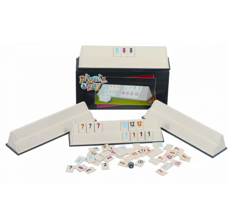 Joc Remi clasic de plastic 106 piese, 4 table, Rummy Piknik Okey