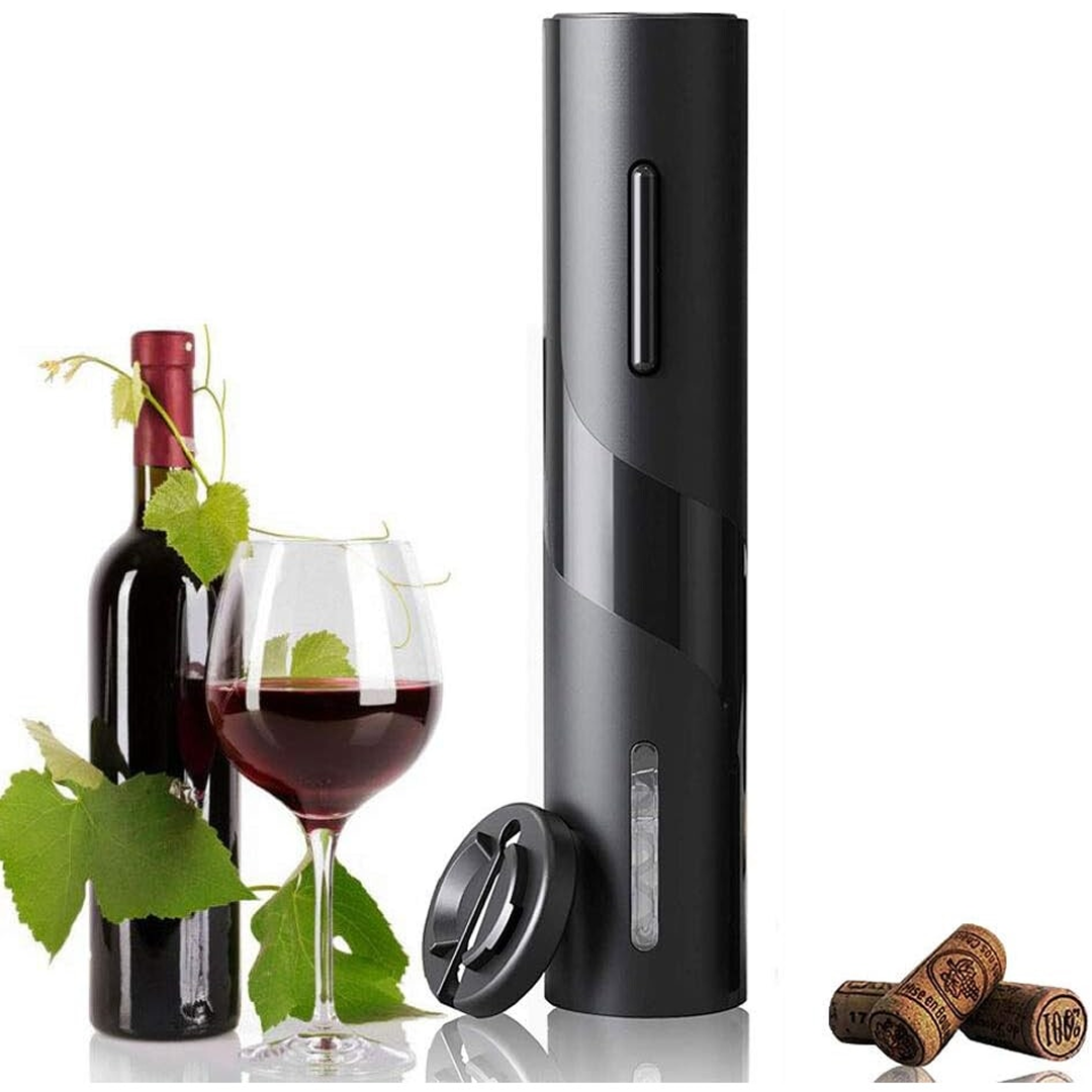 Set Tirbuson Electric Pentru Vin | Cu Taietor Folie + Dop Vid | Deschidere Automata | Cadou Premium | Negru