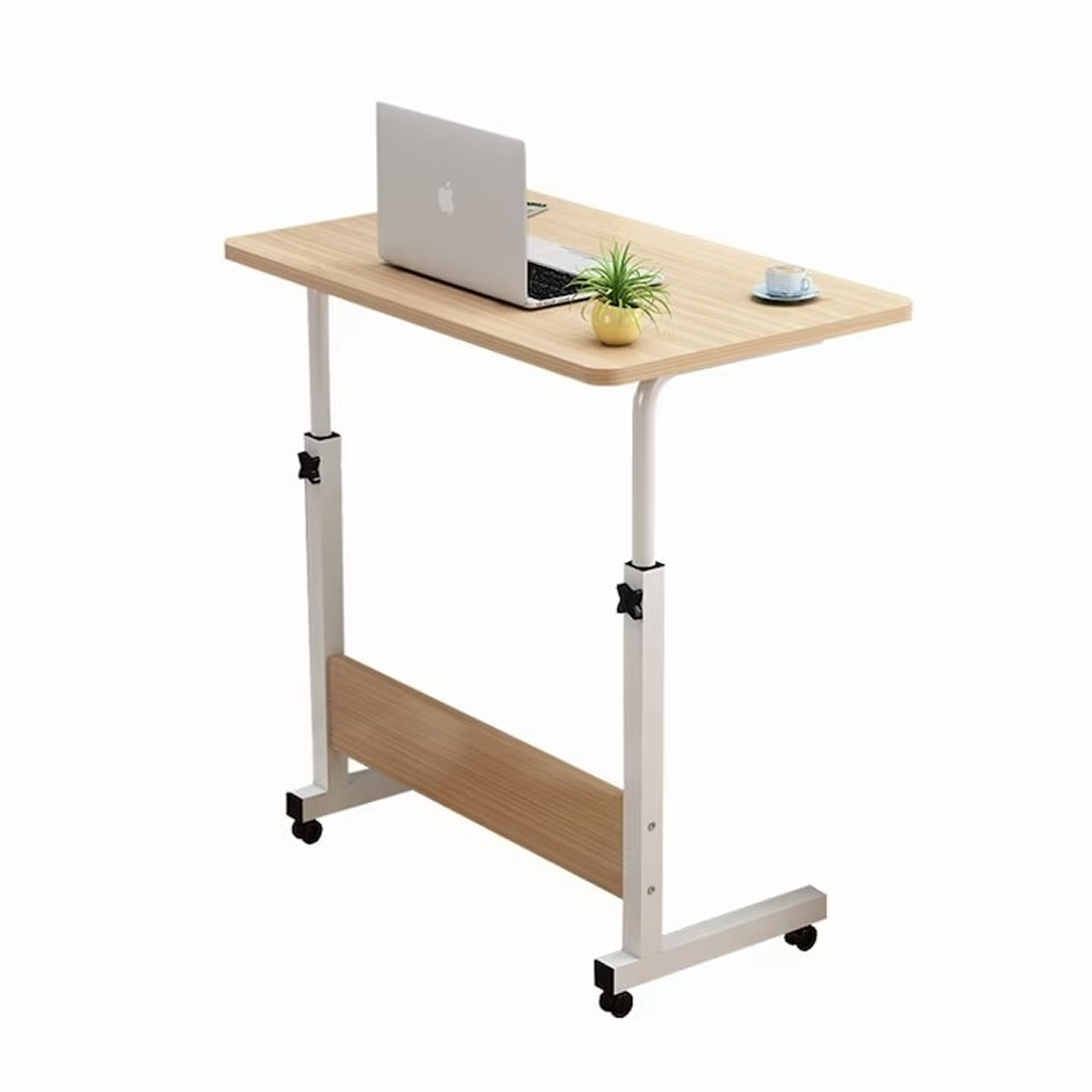 Masuta Laptop Reglabila Cu Roti 60x40 Cm | Cadru Metalic Blat MDF | Inaltime Ajustabila | Maro