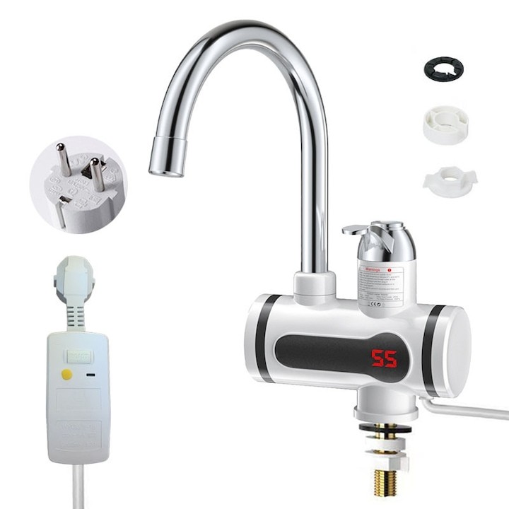 Robinet Electric Instant Apa Calda | 3000W | Incalzire Rapida 3 Secunde | Afisaj Digital | Rotire 360° | Montare Pe Blat | Protectie Siguranta