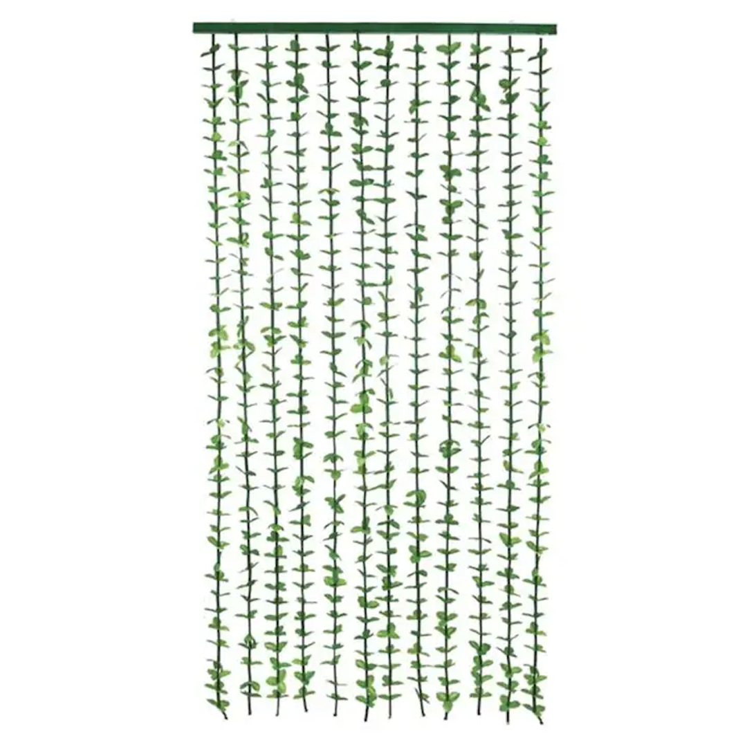 Perdea Decorativa Usa 90x180 Cm Cu Frunze | Bambus Si Material Textil | Anti Insecte | Verde