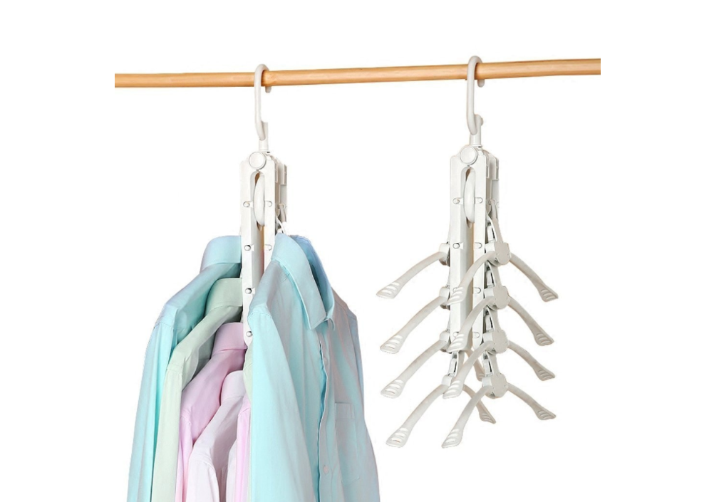 Umeras organizator haine 8 in 1, pliabil, economisire pana la 80% din spatiu, rotire 360 grade, alb,