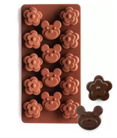 Set 2 forme pentru prajiturii din silicon,model ursulet,floricele si inimi
