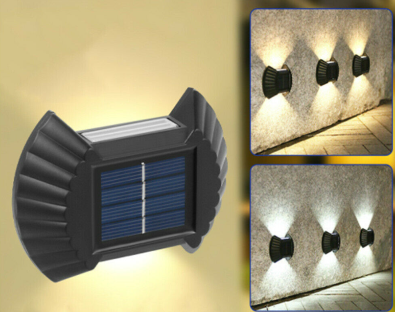 Set 4 lampi solare de perete cu lumina bidirectionala, 2 Led
