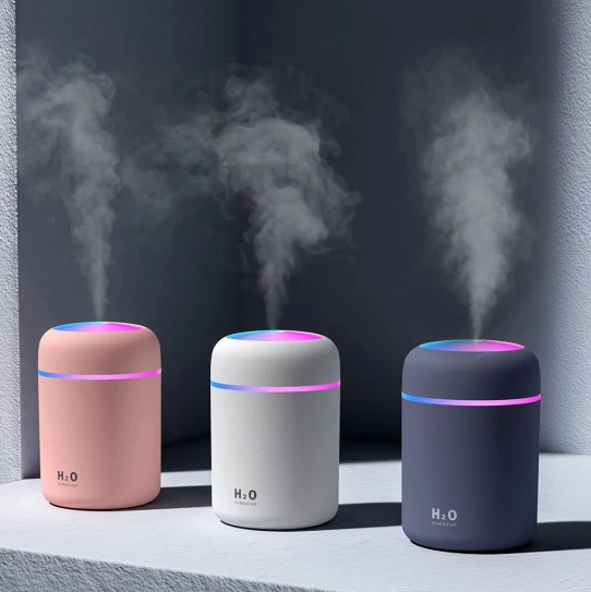 Umidificator si Difuzor Aromaterapie cu ultrasunete, capacitate 300ML, LED 7 culori