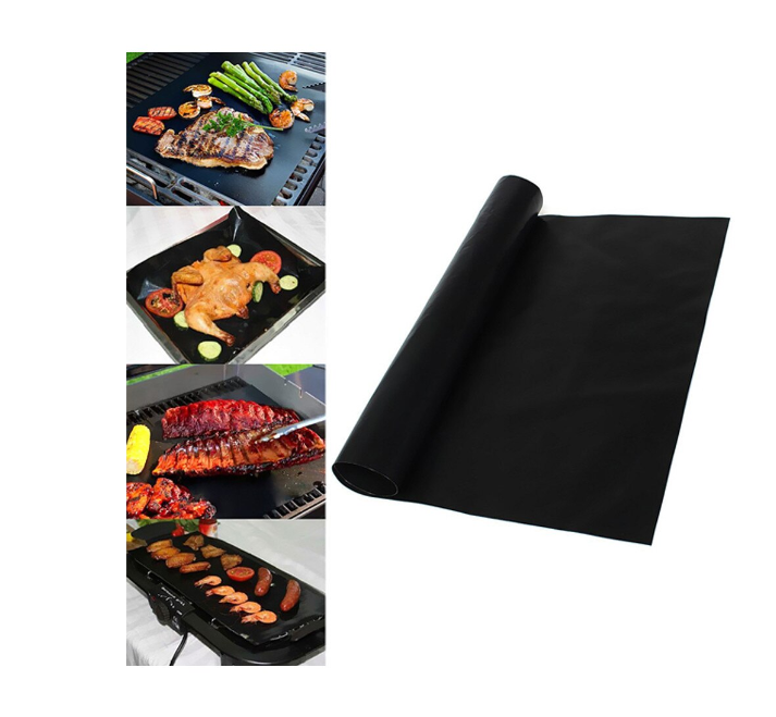 Set 2 Folii antiaderente din teflon pentru gratar, BBQ Grill Matt, negru