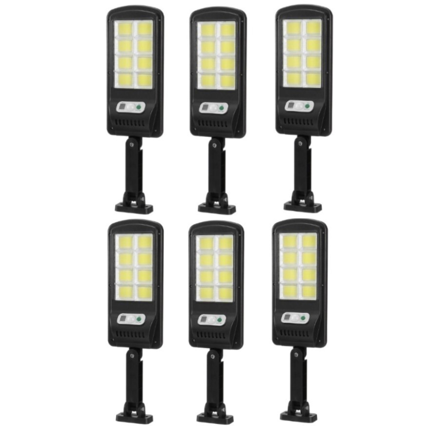 Set 6 Lampi solare stradale, cu senzor de miscare, putere 90 W, panou solar incorporat, cu functii multiple de setare a intensitatii luminoase si timpului de functionare Aden