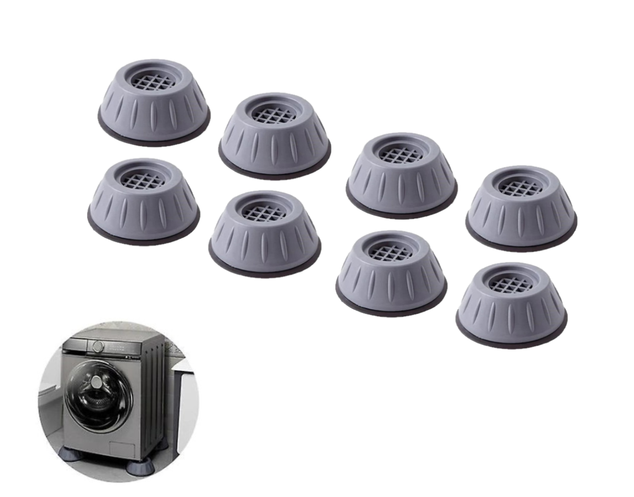 Set de 8 picioruse, anti-zgomot si antiderapante, suporti amortizare vibratii masina de spalat, amortizoare uscator de rufe, frigider, mobilier