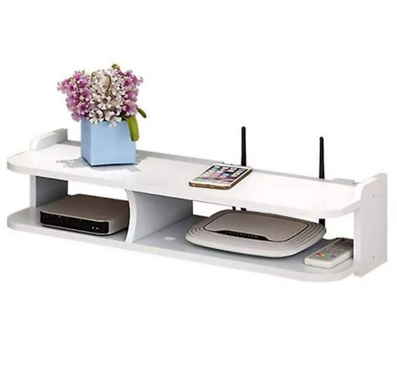 Raft Suport Router Wireless , Ideal Pentru Echipament Wi-Fi Si Alte Accesorii, Montare Pe Perete, Din Rigips, 2 Compartimente, 50 x 20 Cm, Alb