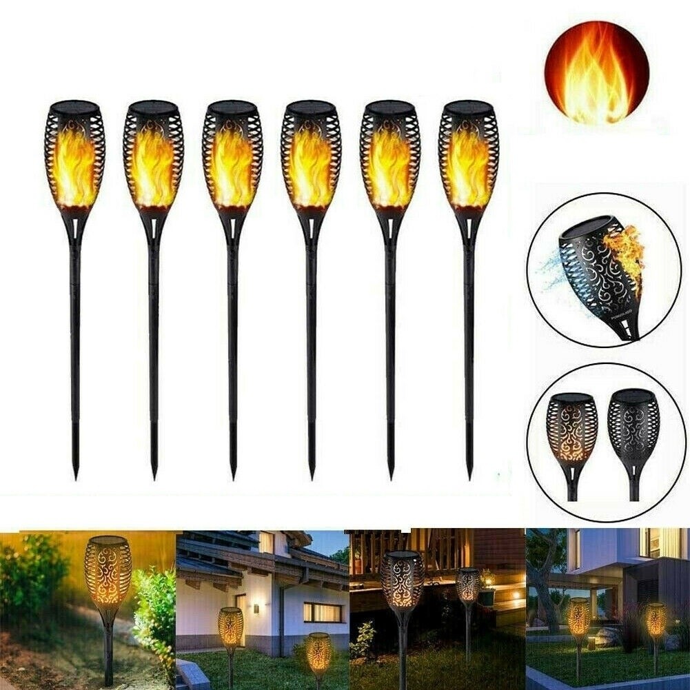 Set 6 Lampi solare cu efect flacara, 12 LED-uri, rezistenta la apa