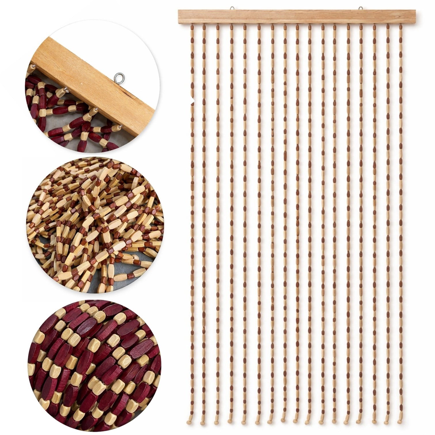 Perdea Decorativa Usa 90x180 Cm Din Margele Lemn | Design Natural | Anti Insecte | Montaj Rapid