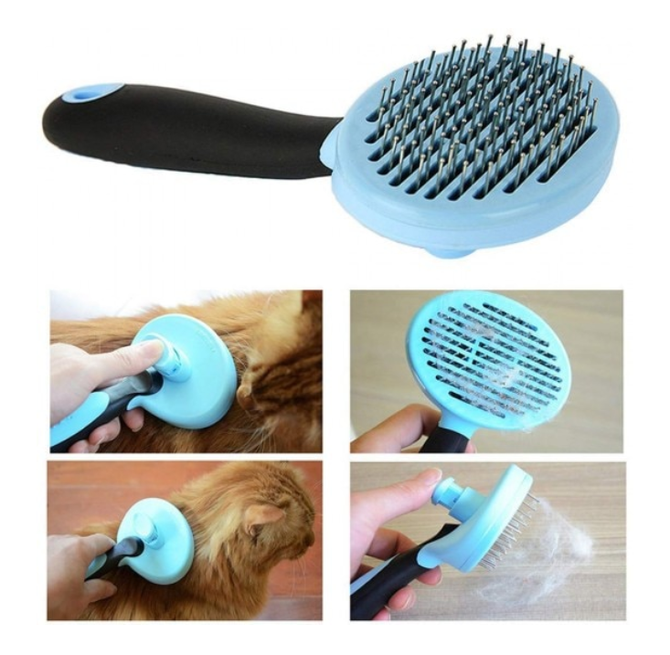 Perie pentru curatarea blanii animale caini si pisici, autocuratare,masaj  cu buton