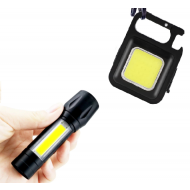 1 + 1 GRATIS - Lanterna de lucru, reincarcabila cu Zoom, USB, Camping + Mini lanterna portabila led, tip breloc, reincarcabila, de camping