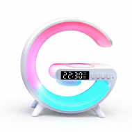 Lampa G RGB cu ceas cu alarma, lumina si sunet, difuzor Bluetooth si incarcator rapid wireless
