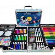 Set de pictura si desen pentru copii, 145 de piese, cutie din metal