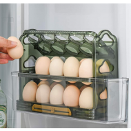 Cutie pentru depozitare oua, Transparent/Verde, cu 3 nivele