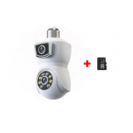 Camera de supraveghere dubla tip bec, 2MP, 360° panoramic, 1080P, detectare a miscarii, alarma, vedere nocturna, PTZ, WiFi + Card Memorie 32gb CADOU