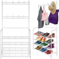 Cuier haine cu suport pantofi, 4 rafturi, 60 x 26 x 170 cm