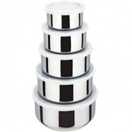 Set 5 caserole din inox prevazute cu capace din plastic transparent